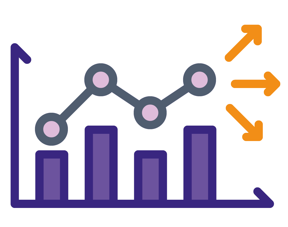 Forecast chart with three trends: up, flat and down