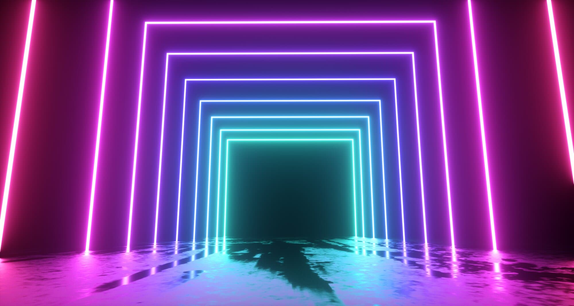 Corridor of glowing neon arches