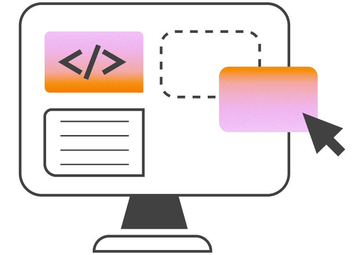 Logiciels sur mesure : bloc glissé à la souris à côté d'un bloc de code
