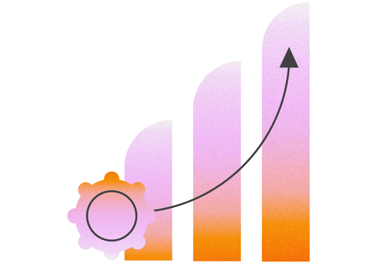 Barres de croissance ascendantes et flèche partant d'un engrenage