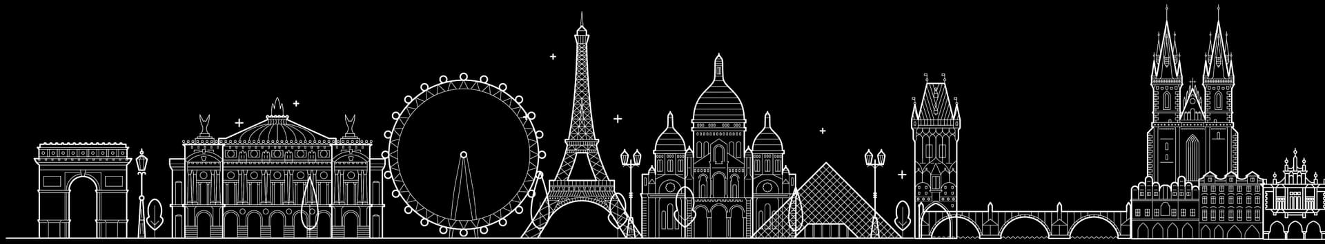 Thin-line frieze of tourist venues